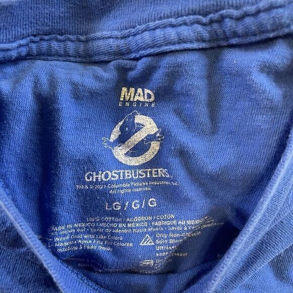 Large Blue T Shirt Ghostbusters Logo With Stay Puffed Marshmallow Minis Mad Engi - Picture 4 of 13